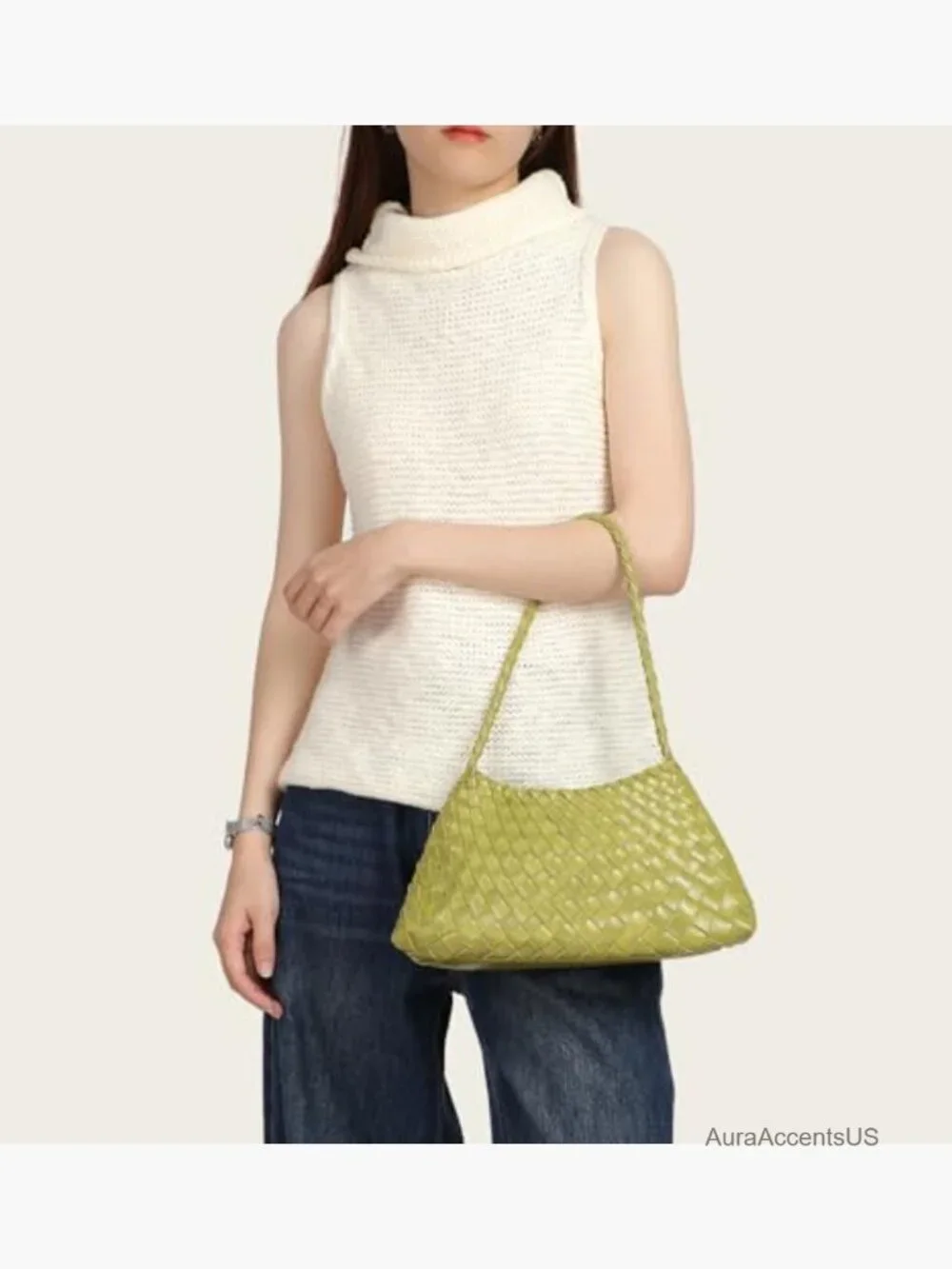 Woven Hobo Bag - Vegan Leather Shoulder Tote Purse Slouchy Bucket Handbag